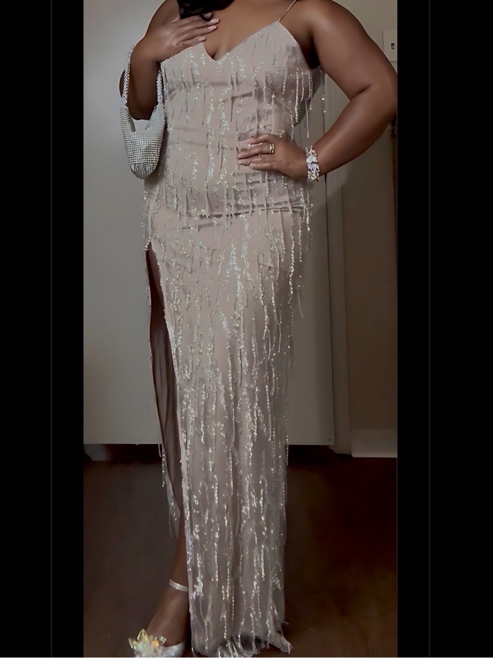Elegant Sequin Slip Maxi Dress in Champagne